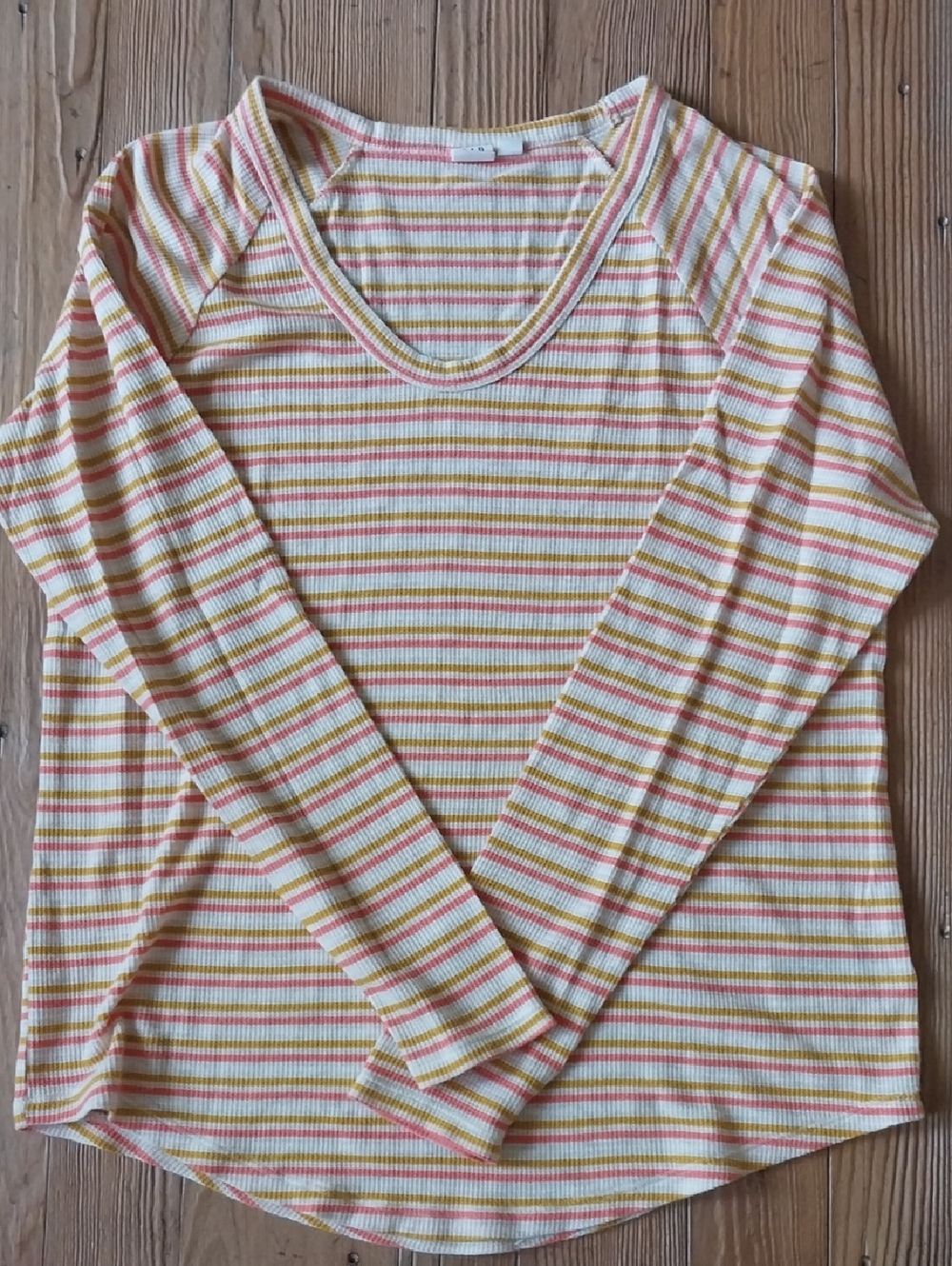 GAP Striped Ribbed Scoop Neck Top in Yellow, Pink & Cream